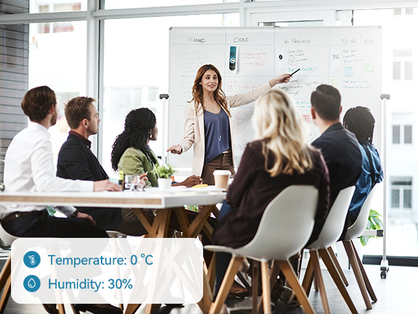 Meeting room monitored by Dragino temperature and humidity sensors