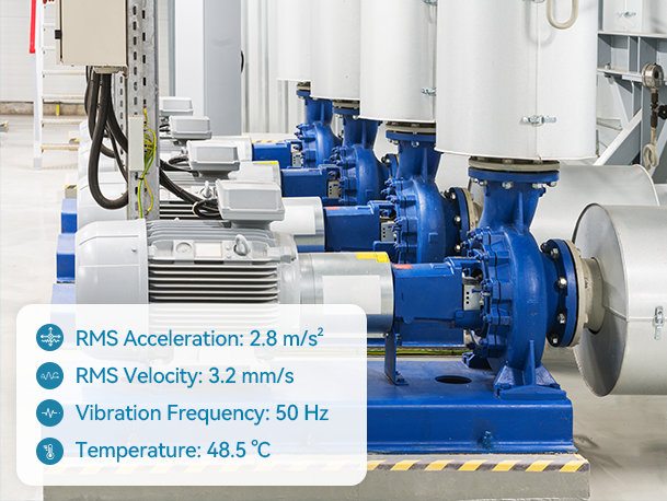 Industrial equipment monitored by wireless vibration sensors